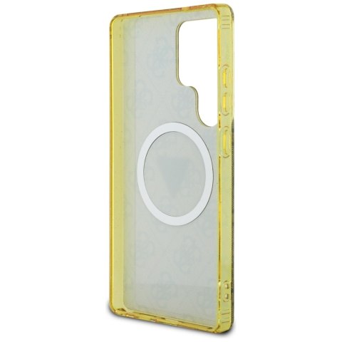 Etui Guess 4G Glitter Triangle Buttons MagSafe do Samsung Galaxy S25 Ultra brązowy