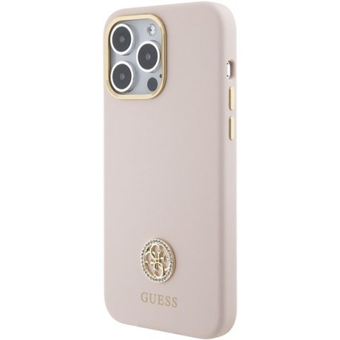 Guess GUHCP15XM4DGPP iPhone 15 Pro Max 6.7" jasnoróżowy/pink hardcase Silicone Logo Strass 4G