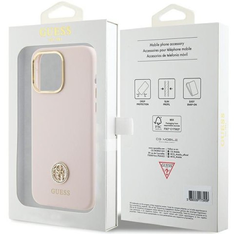 Guess GUHCP15XM4DGPP iPhone 15 Pro Max 6.7" jasnoróżowy/pink hardcase Silicone Logo Strass 4G
