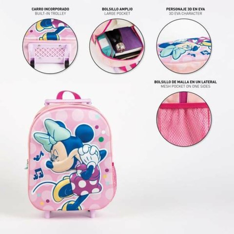Plecak szkolny 3D z kółkami Minnie Mouse Różowy 25,0 x 31,0 x 10,0 cm