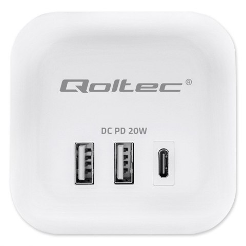 Kostka zasilająca przedłużacz 6w1 z podświetlanym włącznikiem | 3x AC | 2x USB | 1x USB-C PD 20W | biała | kabel 2m