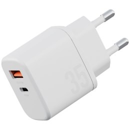 Ładowarka sieciowa Bazic Goport Velox Kit 1xUSB-C 1xUSB-A GaN 35W z kablem plecionym biały