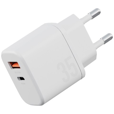 Ładowarka sieciowa Bazic Goport Velox Kit 1xUSB-C 1xUSB-A GaN 35W z kablem plecionym biały