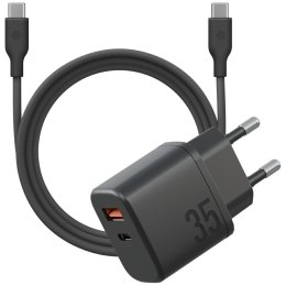 Ładowarka sieciowa Bazic Goport Velox Kit 1xUSB-C 1xUSB-A GaN 35W z kablem plecionym czarny