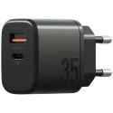 Ładowarka sieciowa Bazic Goport Velox Kit 1xUSB-C 1xUSB-A GaN 35W z kablem plecionym czarny