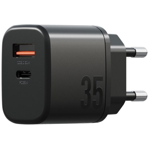 Ładowarka sieciowa Bazic Goport Velox Kit 1xUSB-C 1xUSB-A GaN 35W z kablem plecionym czarny