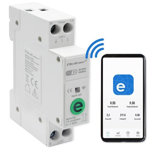 Przekaźnik 63A na szynę DIN z licznikiem energii elektrycznej | eWeLink od Sonoff | Wi-Fi | Dioda LED