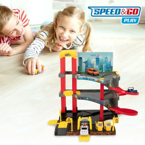 Garaż Parking z Samochodami Speed & Go 37 x 29 x 25 cm (4 Sztuk)