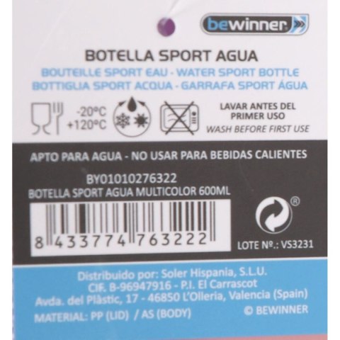 Butelka wody Bewinner Wielokolorowy 600 ml 7,4 x 7,4 x 19 cm (12 Sztuk)