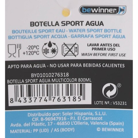 Butelka wody Bewinner Wielokolorowy 800 ml 7,5 x 23,5 cm (12 Sztuk)