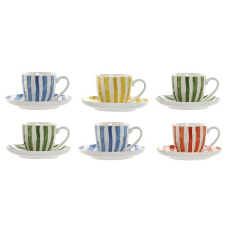Zestaw 6 filiżanek z talerzykami Home ESPRIT Żółty Niebieski Kolor Zielony Koral Porcelana Paski Śródziemnomorski 90 ml