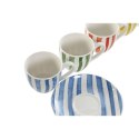 Zestaw 6 filiżanek z talerzykami Home ESPRIT Żółty Niebieski Kolor Zielony Koral Porcelana Paski Śródziemnomorski 90 ml