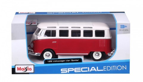 Model metalowy Volkswagen Samba biało-czerwiny