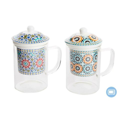 Filiżanka z Filtrem DKD Home Decor Wielokolorowy Pomarańczowy Płytka Arabia 300 ml (2 Sztuk)