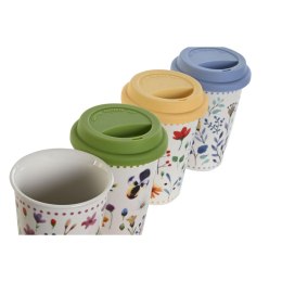 Kubek z pokrywką DKD Home Decor Wielokolorowy Kvety 400 ml (4 Sztuk)