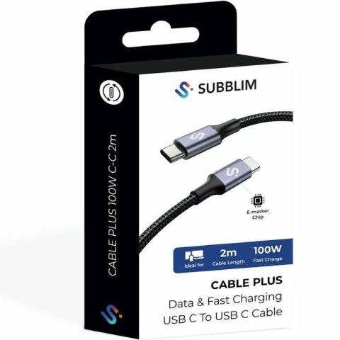 Kabel USB-C na USB-C Subblim SUBCAB-C10002 2 m Czarny