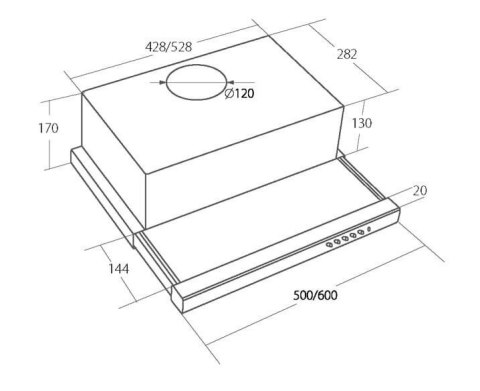 Okap podszafkowy teleskopowy AKPO WK-7 LIGHT GLASS TOUCH 60 INOX CZARNY front czarne szkło, dotykowy