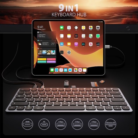 Klawiatura + I/O hub 9w1/0.6m HMC-KB-US AXAGON