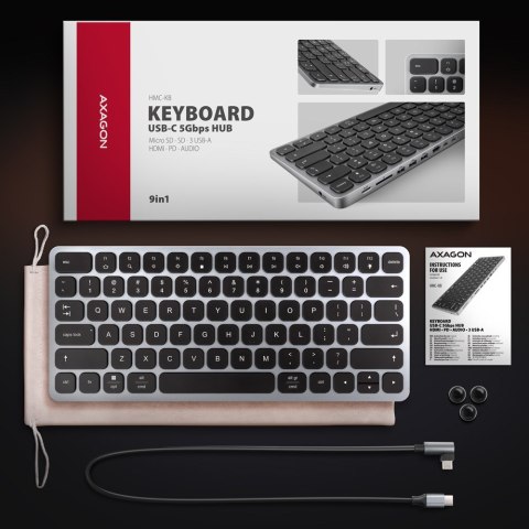 Klawiatura + I/O hub 9w1/0.6m HMC-KB-US AXAGON