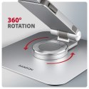 STND-LR Podstawa do laptopów aluminiowa 10-17.3 cala regulowane kąty nachylenia, obrót o 360 stopni, Szara