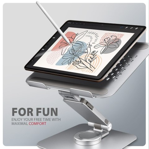 STND-LR Podstawa do laptopów aluminiowa 10-17.3 cala regulowane kąty nachylenia, obrót o 360 stopni, Szara