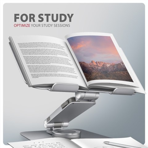 STND-LR Podstawa do laptopów aluminiowa 10-17.3 cala regulowane kąty nachylenia, obrót o 360 stopni, Szara