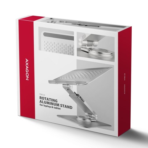 STND-LR Podstawa do laptopów aluminiowa 10-17.3 cala regulowane kąty nachylenia, obrót o 360 stopni, Szara