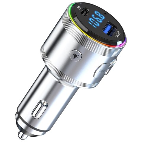 Ładowarka samochodowa 3MK Hyper Car Power Transmitter 48W QC PD PPS USB-C/USB-A z transmiterem audio srebrny