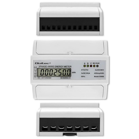 Trójfazowy dwukierunkowy elektroniczny licznik | miernik zużycia energii na szynę DIN | 400V | 100A | LCD | 4P