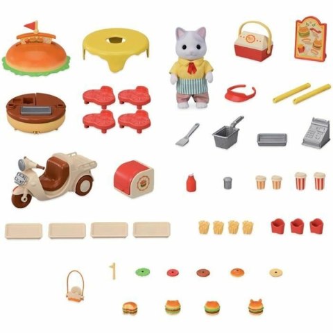 Akcesoria do Domku dla Lalek Sylvanian Families Puesto de hamburguesas - Papa Latte Cat y Scooter 30 Części