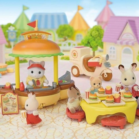 Akcesoria do Domku dla Lalek Sylvanian Families Puesto de hamburguesas - Papa Latte Cat y Scooter 30 Części