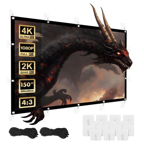 MACLEAN EKRAN PROJEKCYJNY, 150", 300X220CM, OBRAMOWANIE 25MM 4:3, HACZYKI DO NACIĄGU MC-168