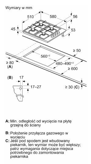 Płyta gazowa PBP6B5K80 inox