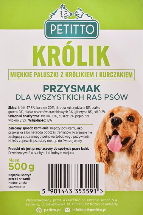 PETITTO Miękkie Paluszki z Królika -przysmak dla psa - 500g
