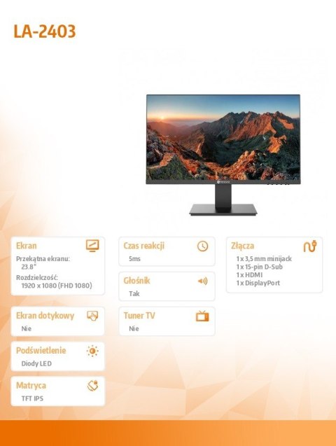 Monitor 23.8 cala LA-2403 IPS FHD 100Hz HDMI DP VGA