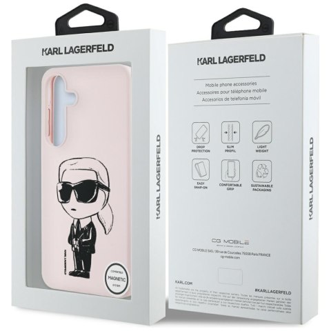 Etui Karl Lagerfeld Silicone Graffiti Ikonik Printed Logo MagSafe do Samsung Galaxy S25 różowy