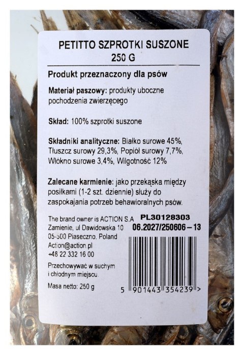 PETITTO Szprotki suszone przysmak dla psa 250g