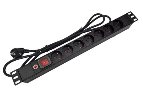 Alantec Listwa zasilająca 19" 230V - 7 gniazd (typu E - CEE 7/5), z wyłącznikiem LED, z zabezpieczeniem przeciwprzeciążeniowym, 