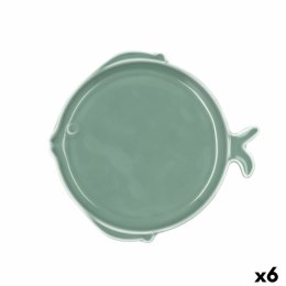Płaski Talerz Bidasoa Aura Stela Kolor Zielony Ceramika Ryba 19 x 18 x 2 cm (6 Sztuk)