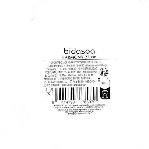 Talerz do makaronu Bidasoa Harmony Hydrozero Biały Ceramika Ø 27 cm (6 Sztuk)