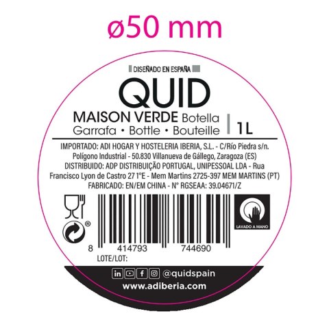 Butelka wody Quid Maison Kolor Zielony Szkło 1 L (12 Sztuk)