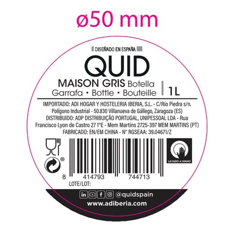 Butelka wody Quid Maison Szary Szkło 1 L (12 Sztuk)