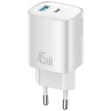 Ładowarka sieciowa USAMS CC290 T66 45W GaN 1xUSB-A 1xUSB-C srebrny