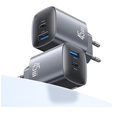 Ładowarka sieciowa USAMS CC290 T66 45W GaN 1xUSB-A 1xUSB-C srebrny
