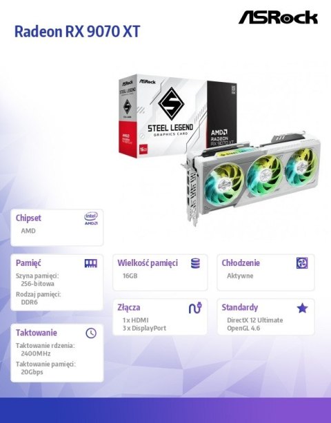 Karta graficzna Radeon RX 9070 XT Steel Legend 16GB