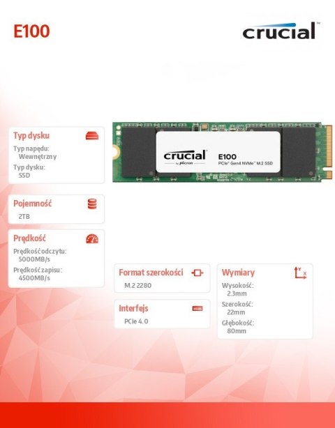 Dysk SSD E100 2TB M.2 NVMe 2280 PCIe 4.0 5000/4500 MB/s