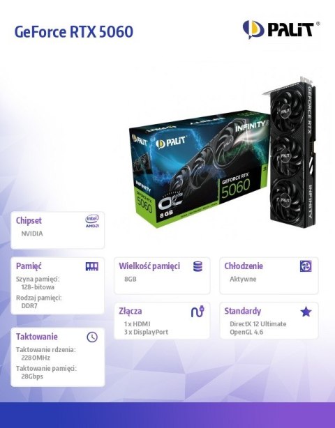Karta graficzna GeForce RTX 5060 INFINITY 3 OC 8GB GDDR7 128bit 3DP/HDMI