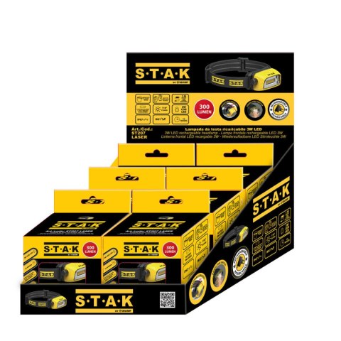 Akumulatorowa i regulowana latarka czołowa LED Stak 3 W 300 Lm