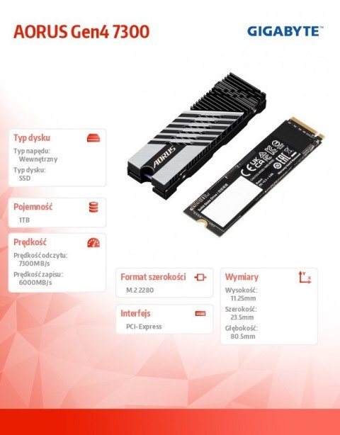 Dysk SSD AORUS NVMe Gen4 1TB M.2 2280 9JS18N100-00-G10