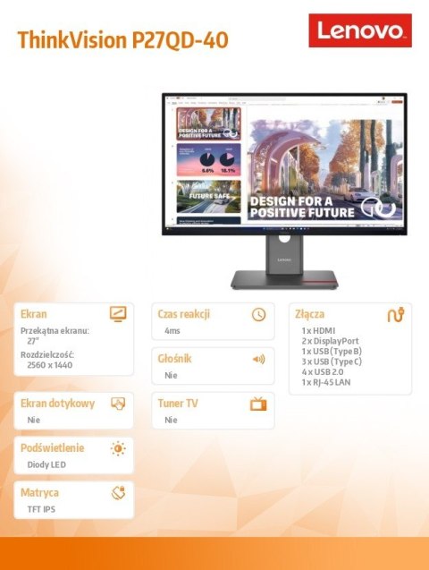 Monitor ThinkVision P27QD-40 27 cali 64B3ZAT2EU